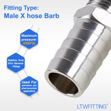 LTWFITTING Bar Production Stainless Steel 316 Barb Fitting Coupler/Connector 5/8 Inch Hose ID x 3/8 Inch Male NPT Air Fuel Water (Pack of 5)