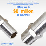 LTWFITTING Bar Production Stainless Steel 316 Barb Fitting Coupler/Connector 5/8 Inch Hose ID x 3/8 Inch Male NPT Air Fuel Water (Pack of 300)