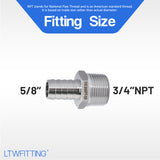LTWFITTING Bar Production Stainless Steel 316 Barb Fitting Coupler/Connector 5/8 Inch Hose ID x 3/4 Inch Male NPT Air Fuel Water (Pack of 200)