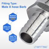 LTWFITTING Bar Production Stainless Steel 316 Barb Fitting Coupler/Connector 5/8 Inch Hose ID x 3/4 Inch Male NPT Air Fuel Water (Pack of 25)