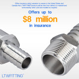 LTWFITTING Bar Production Stainless Steel 316 Barb Fitting Coupler/Connector 5/8 Inch Hose ID x 3/4 Inch Male NPT Air Fuel Water (Pack of 25)