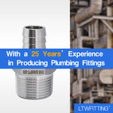 LTWFITTING Bar Production Stainless Steel 316 Barb Fitting Coupler/Connector 5/8 Inch Hose ID x 3/4 Inch Male NPT Air Fuel Water (Pack of 25)