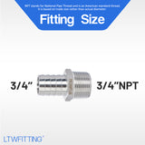 LTWFITTING Stainless Steel 316 Barb Fitting Coupler/Connector 3/4 Inch Hose ID x 3/4 Inch Male NPT Gas(Pack of 5)