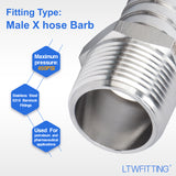 LTWFITTING Bar Production Stainless Steel 316 Barb Fitting Coupler/Connector 3/4 Inch Hose ID x 3/4 Inch Male NPT Air Fuel Water (Pack of 25)