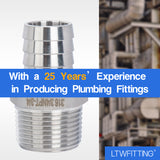 LTWFITTING Stainless Steel 316 Barb Fitting Coupler/Connector 3/4 Inch Hose ID x 3/4 Inch Male NPT Gas(Pack of 5)