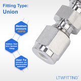 LTWFITTING 3/16-Inch OD Compression Union,Stainless Steel 316 Compression Fitting (Pack of 20)
