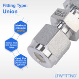 LTWFITTING 1/4-Inch OD Compression Union,Stainless Steel 316 Compression Fitting (Pack of 20)