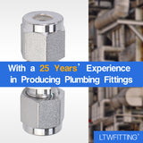 LTWFITTING 1/4-Inch OD Compression Union,Stainless Steel 316 Compression Fitting (Pack of 20)