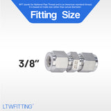 LTWFITTING 3/8-Inch OD Compression Union,Stainless Steel 316 Compression Fitting (Pack of 5)