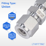 LTWFITTING 3/8-Inch OD Compression Union,Stainless Steel 316 Compression Fitting (Pack of 150)