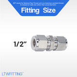 LTWFITTING 1/2-Inch OD Compression Union,Stainless Steel 316 Compression Fitting (Pack of 20)