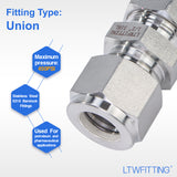 LTWFITTING 1/2-Inch OD Compression Union,Stainless Steel 316 Compression Fitting (Pack of 20)