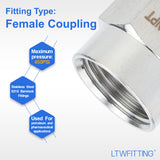 LTWFITTING Bar Production Stainless Steel 316 Pipe Fitting 1/2 Inch Female NPT Coupling Water Boat (Pack of 25)
