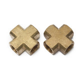LTWFITTING Brass Pipe Female Cross Fitting 3/8 Inch NPT Fuel Air Water(Pack of 2)