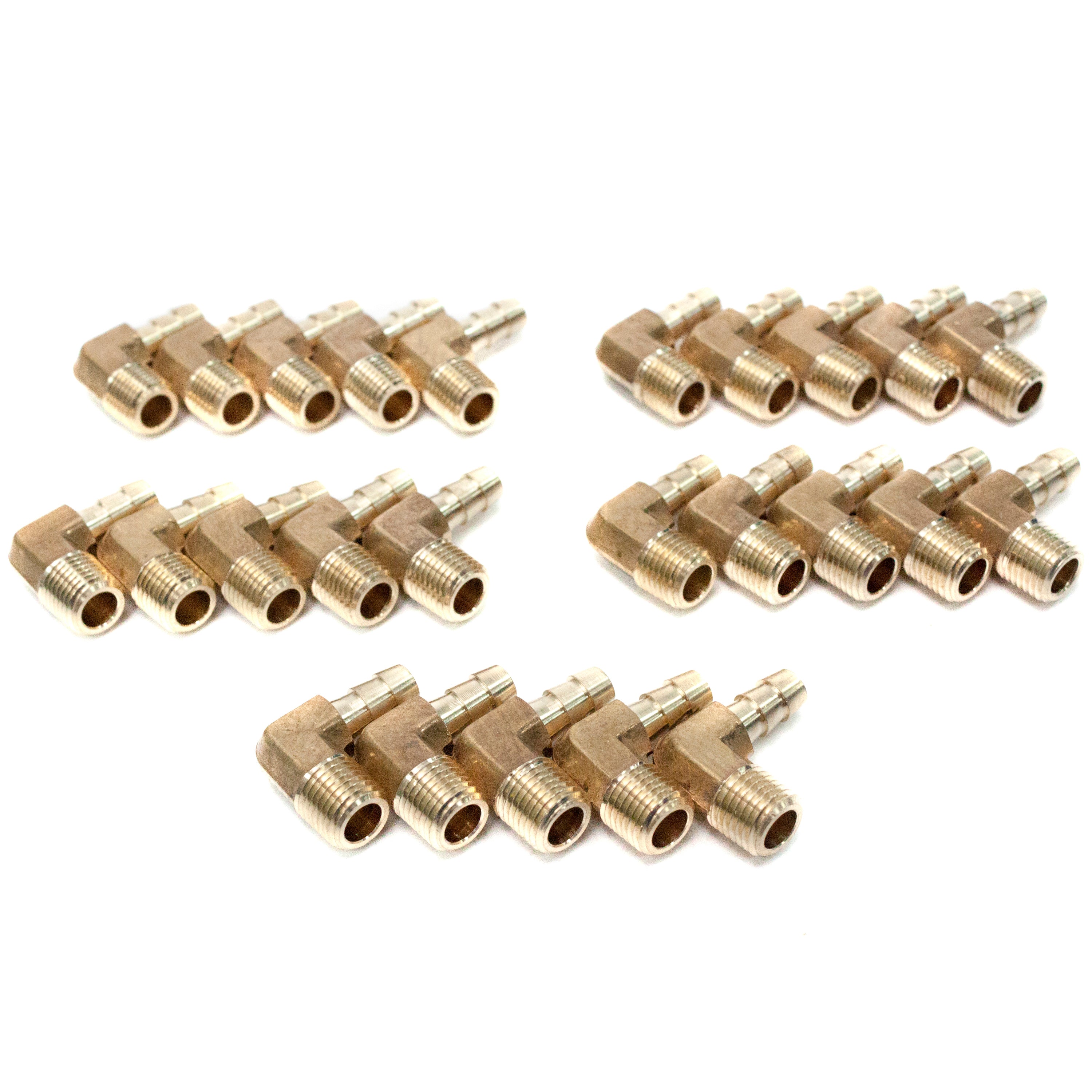 LTWFITTING+ 90 Degree Elbow Brass Barb Fitting 3/8 ID Hose x 1/4-Inch Male NPT Air Gas (Pack of 25)