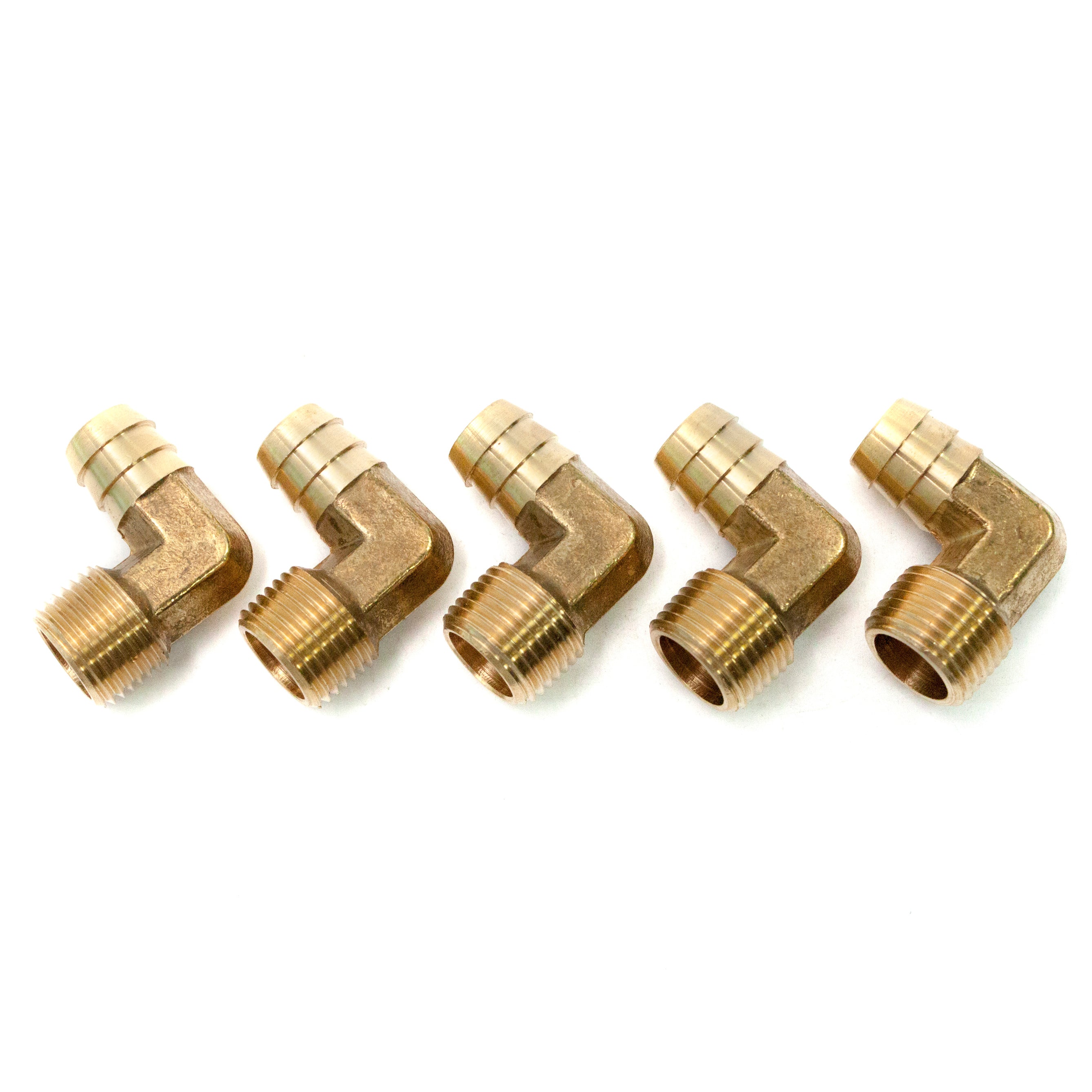 LTWFITTING 90 Degree Elbow Brass Barb Fitting 5/8 ID Hose x 1/2-Inch Male NPT Fuel Boat Air(Pack of 5)