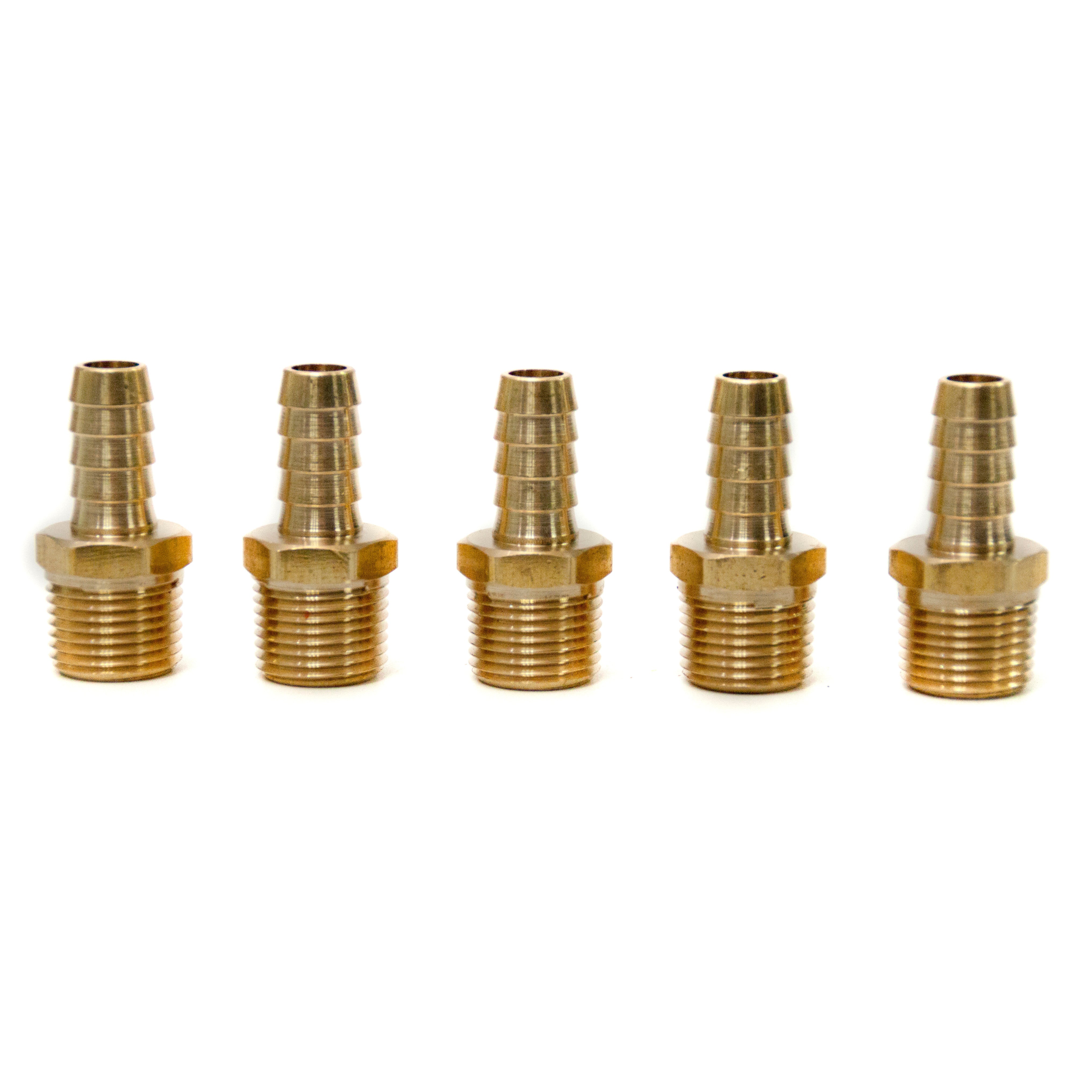 LTWFITTING Brass Barb Fitting Coupler/Connector 3/8-Inch Hose ID x 3/8-Inch Male NPT Fuel(Pack of 5)