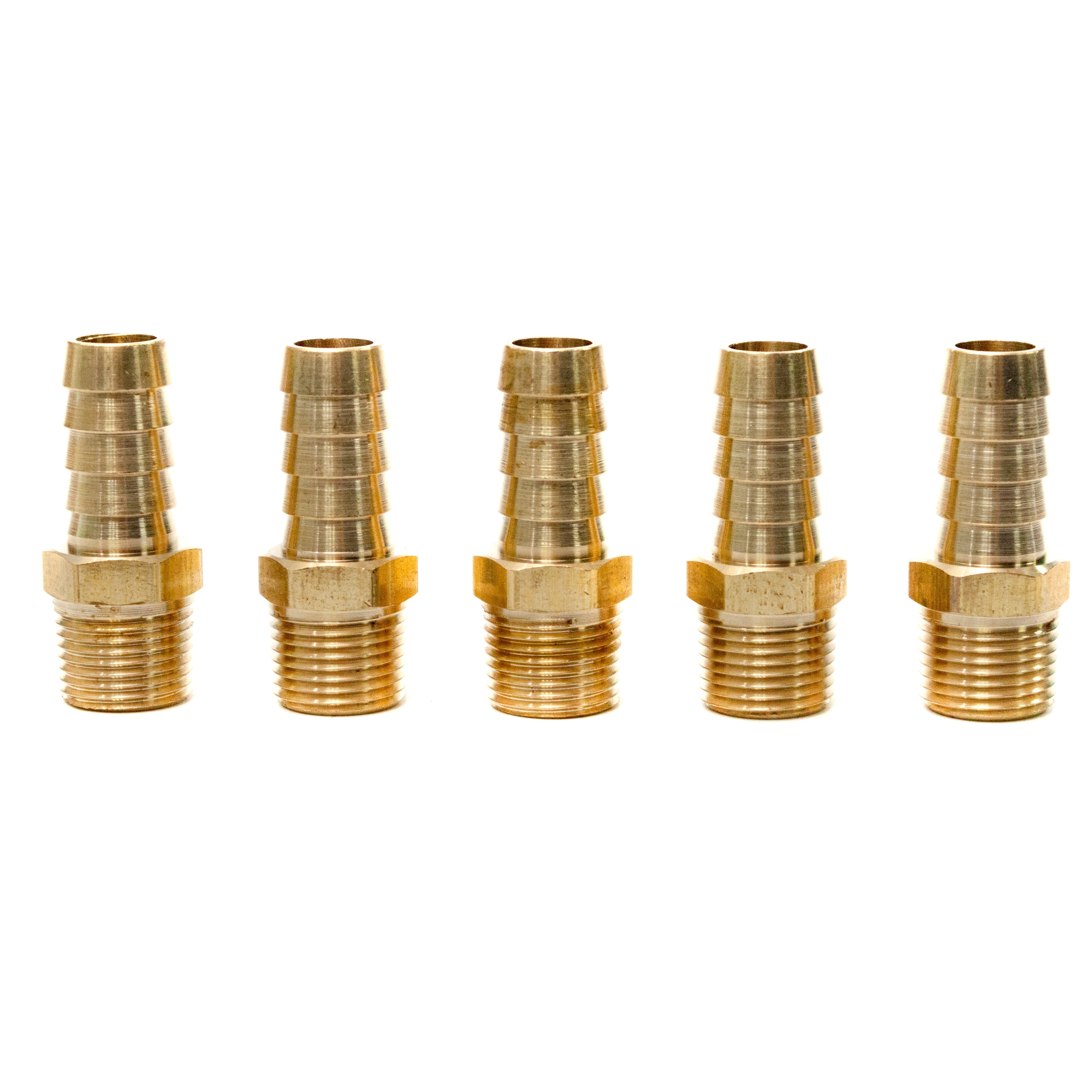 LTWFITTING Lead Free Brass Barbed Fitting Coupler/Connector 1/2 Inch Hose Barb x 3/8 Inch Male NPT Fuel Gas Water (Pack of 5)