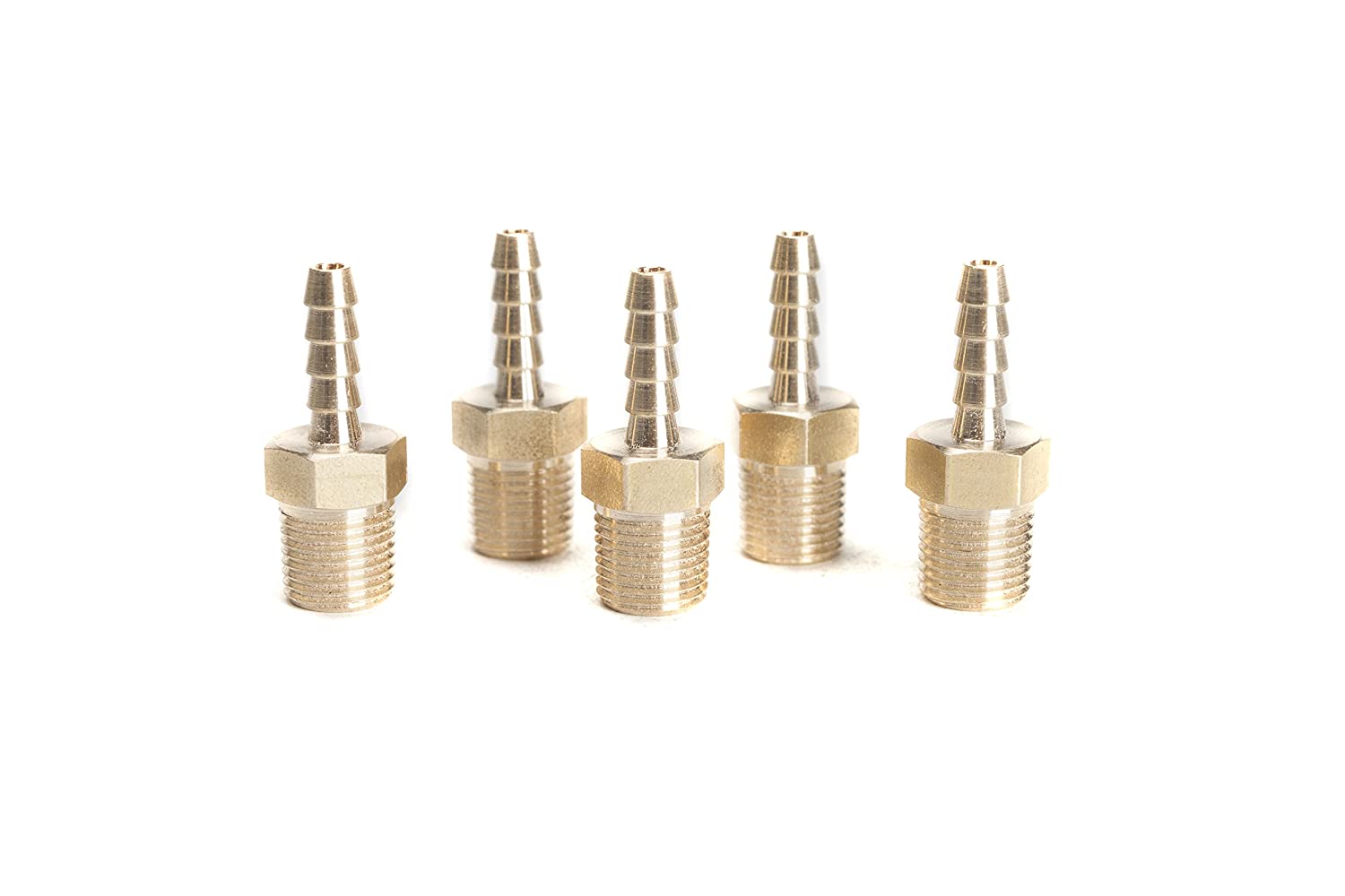 LTWFITTING Brass Barbed Fitting Coupler/Connector 1/8-Inch Hose Barb x 1/8-Inch Male NPT (Pack of 5)