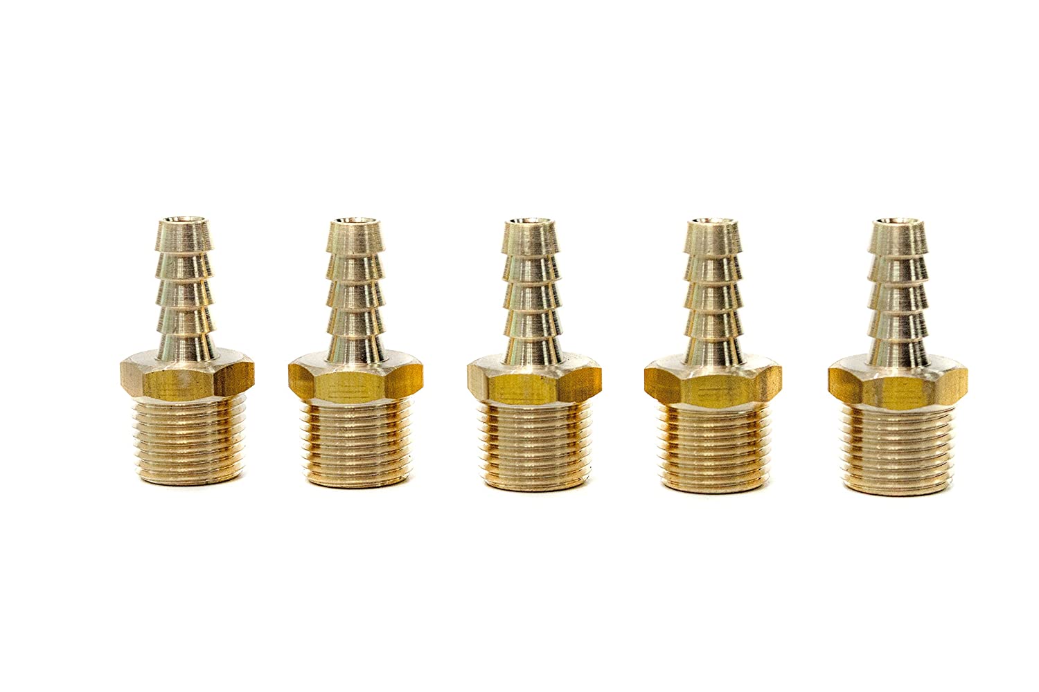 LTWFITTING Brass Fitting Coupler 5/16-Inch Hose Barb x 3/8-Inch Male NPT Fuel Gas Water(Pack of 5)
