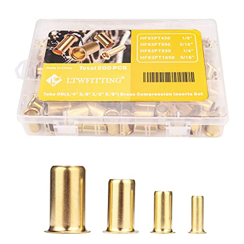 LTWFITTING Assortment Kit 1/4 3/8 1/2 5/8 Inch OD Compression Inserts, Brass Compression Fittings(Pack of 200)