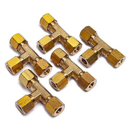 LTWFITTING 1/4-Inch OD Compression Tee,Brass Compression Fitting(Pack of 5)