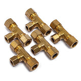 LTWFITTING 1/2-Inchx1/2-Inchx3/8-Inch OD Compression Reducing Tee,Brass Compression Fitting(Pack of 5)