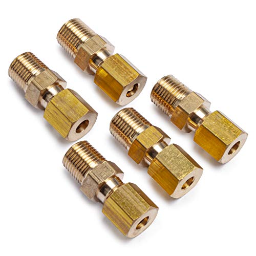 LTWFITTING Brass 3/16-Inch OD x 1/8-Inch Male NPT Compression Connector Fitting(Pack of 5)