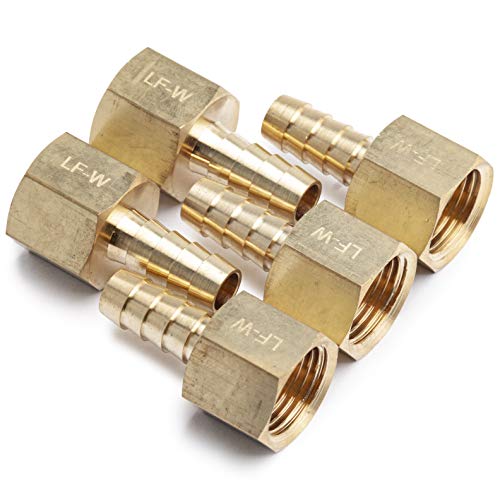 LTWFITTING Lead Free Brass Fitting Coupler/Adapter 5/16 Inch Hose Barb x 3/8 Inch Female NPT Fuel Gas Water (Pack of 5)