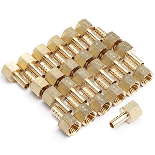 LTWFITTING Lead Free Brass Fitting Coupler/Adapter 5/16 Inch Hose Barb x 3/8 Inch Female NPT Fuel Gas Water (Pack of 25)