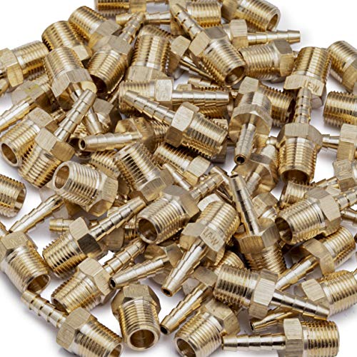 LTWFITTING Lead Free Brass Barbed Fitting Coupler/Connector 1/8 Inch Hose Barb x 1/8 Inch Male NPT Fuel Gas Water (Pack of 1000)