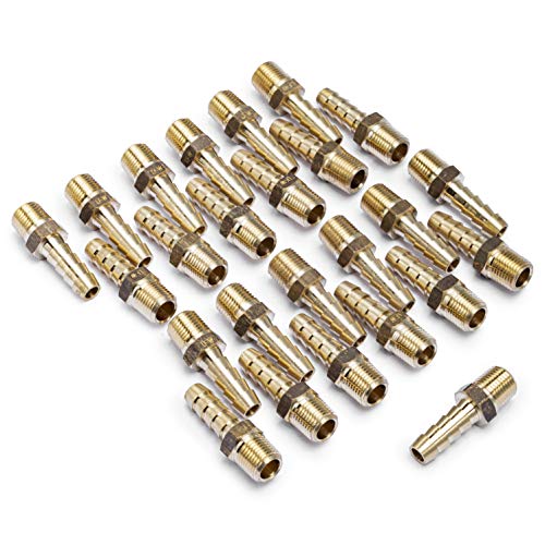 LTWFITTING Lead Free Brass Barbed Fitting Coupler/Connector 1/4 Inch Hose Barb x 1/8 Inch Male NPT Fuel Gas Water (Pack of 25)