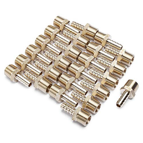 LTWFITTING Lead Free Brass Barbed Fitting Coupler/Connector 5/16 Inch Hose Barb x 3/8 Inch Male NPT Fuel Gas Water (Pack of 25)