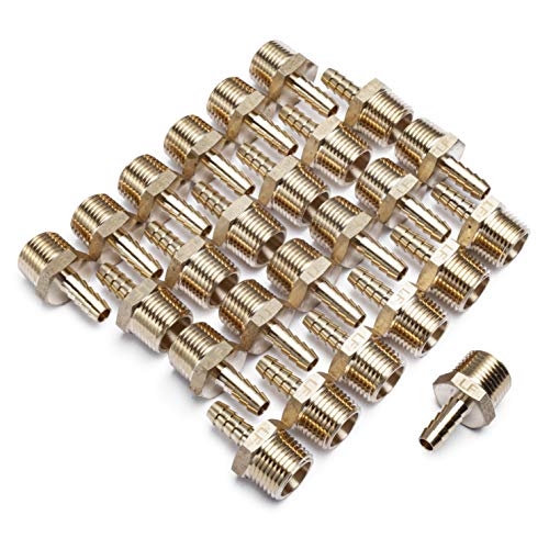 LTWFITTING Lead Free Brass Barbed Fitting Coupler/Connector 5/16 Inch Hose Barb x 1/2 Inch Male NPT Fuel Gas Water (Pack of 25)