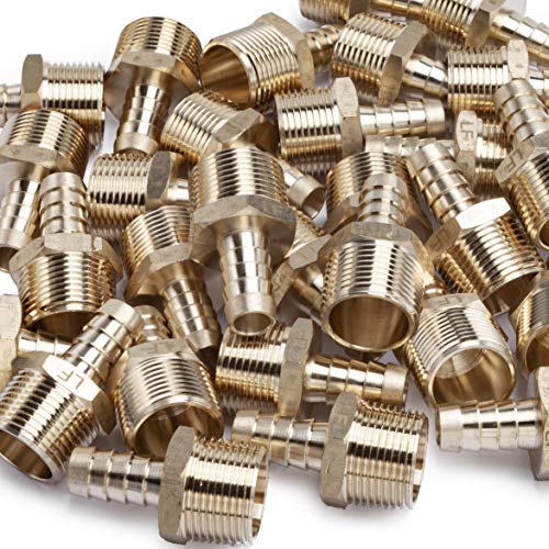 LTWFITTING Lead Free Brass Barbed Fitting Coupler/Connector 1/2 Inch Hose Barb x 3/4 Inch Male NPT Fuel Gas Water (Pack of 150)