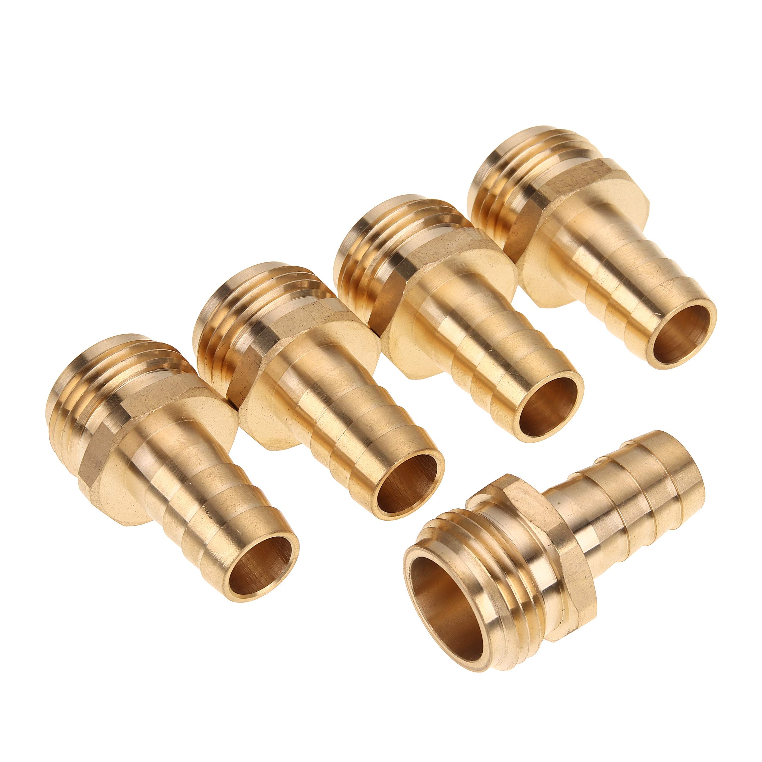 LTWFITTING Brass 5/8 Inch Barb x 3/4 Inch MHT Hose Repair/Connector,Garden Hose Fitting(Pack of 5)