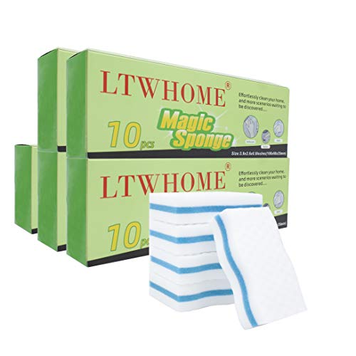 LTWHOME Kitchen & Dish Scrubber Dual Sided Cleaning Eraser Sponge Melamine Foam M(4 Inch x 2.4 Inch x 1 Inch) (Pack of 50)