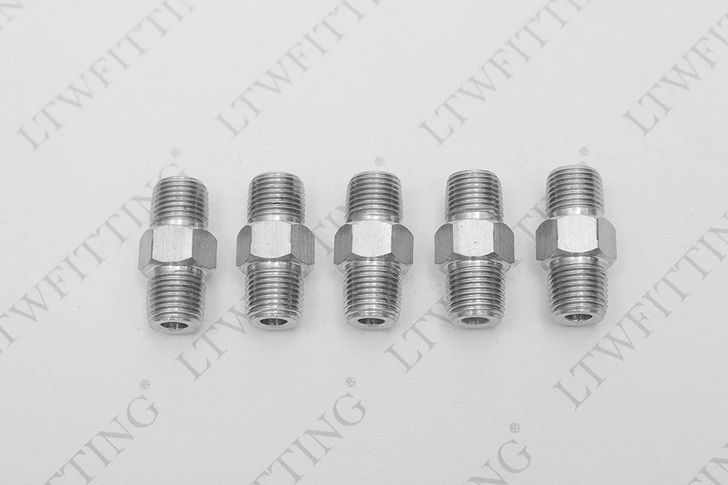 LTWFITTING Class 3000 Stainless Steel 316 Pipe Hex Nipple Fitting 1/8 Inch Male NPT Air Fuel Water (Pack of 5)