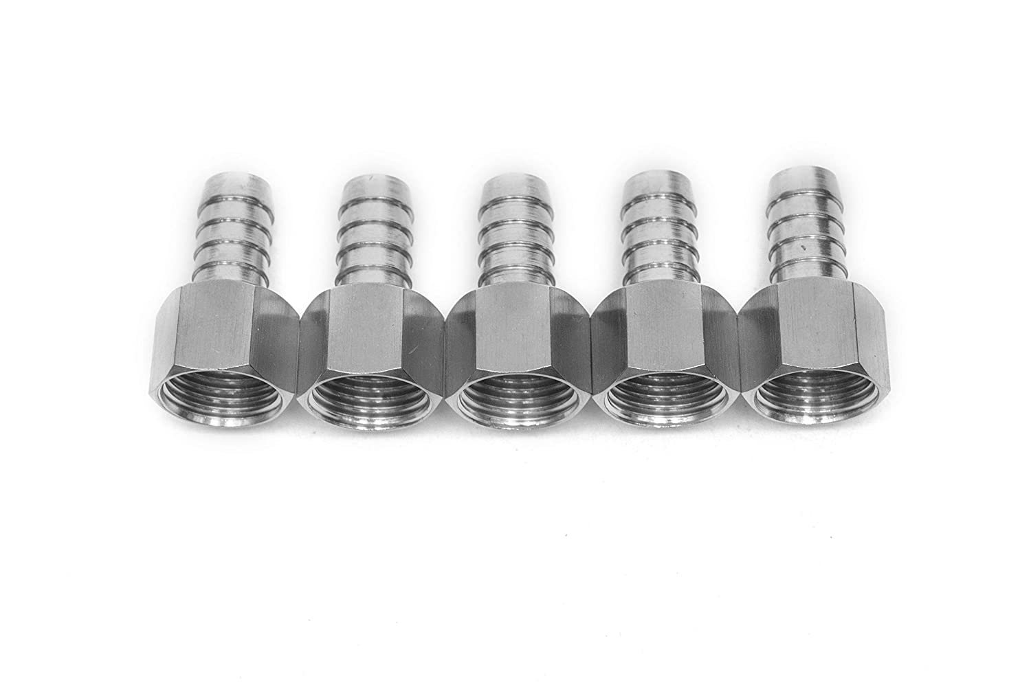 LTWFITTING Bar Production Stainless Steel 316 Barb Fitting Coupler 1/2 Inch Hose ID x 1/2 Inch Female NPT Air Fuel Water (Pack of 5)