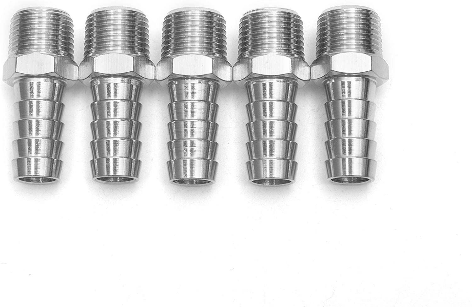 LTWFITTING Bar Production Stainless Steel 316 Barb Fitting Coupler/Connector 1/2 Inch Hose ID x 3/8 Inch Male NPT Air Fuel Water (Pack of 5)