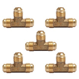 LTWFITTING Brass 1/2 Inch OD Flare Tee,Brass Flare Tube Fitting(Pack of 5)
