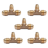 LTWFITTING Brass 3/8 Inch x 3/8 Inch x 1/4 Inch OD Flare Reducing Tee,Brass Flare Tube Fitting(Pack of 5)