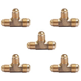 LTWFITTING Brass 1/2 Inch x 3/8 Inch x 3/8 Inch OD Flare Reducing Tee,Brass Flare Tube Fitting(Pack of 5)