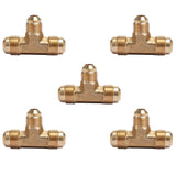 LTWFITTING Brass 1/2 Inch x 1/2 Inch x 3/8 Inch OD Flare Reducing Tee,Brass Flare Tube Fitting(Pack of 5)