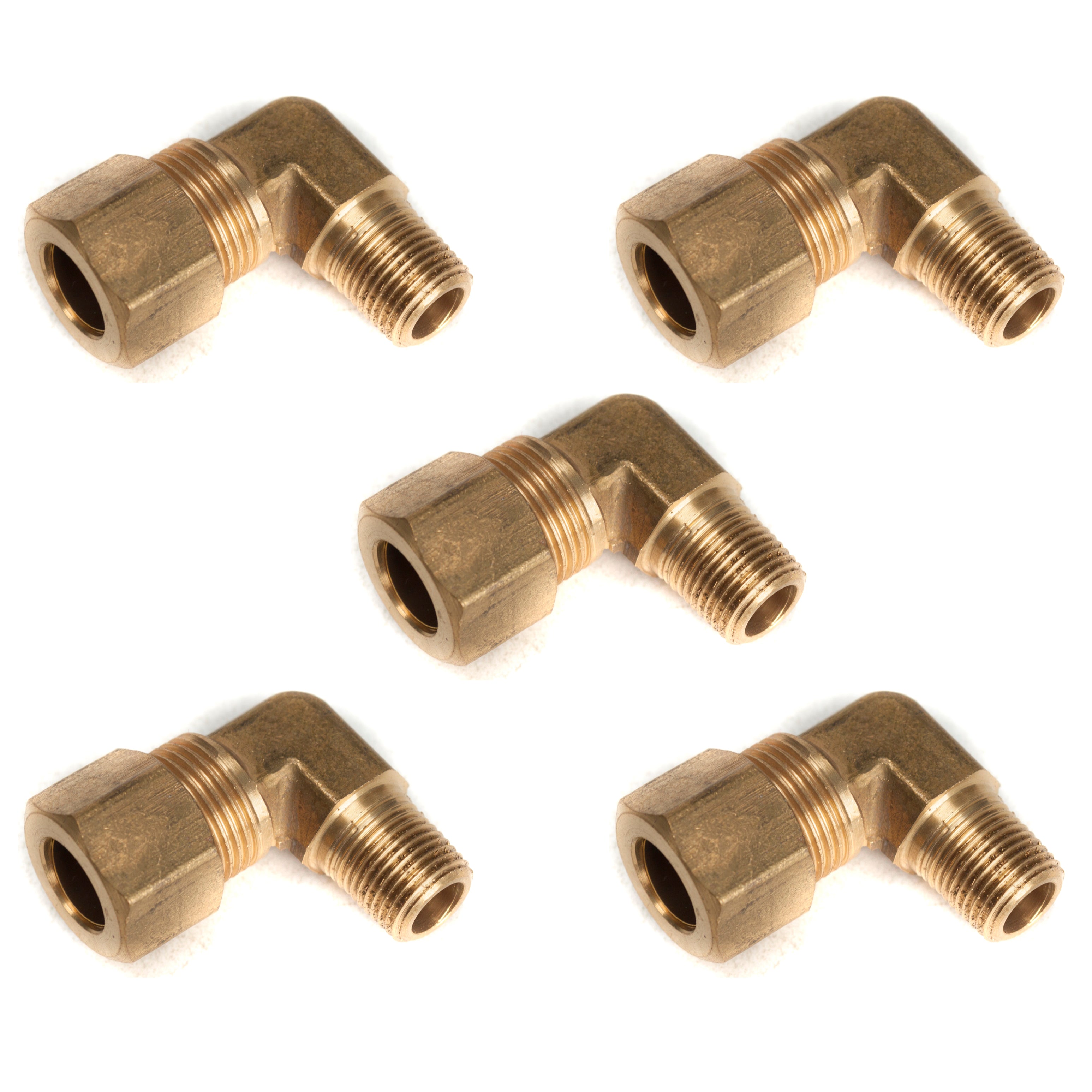 LTWFITTING 3/8-Inch OD x 1/8-Inch Male NPT 90 Degree Compression Elbow,Brass Compression Fitting(Pack of 5)