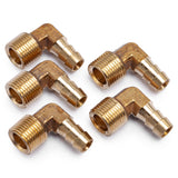 LTWFITTING Lead Free 90 Deg Elbow Brass Barb Fitting 3/8 Inch Hose Barb x 3/8 Inch Male NPT Thread Fuel Boat Water (Pack of 5)