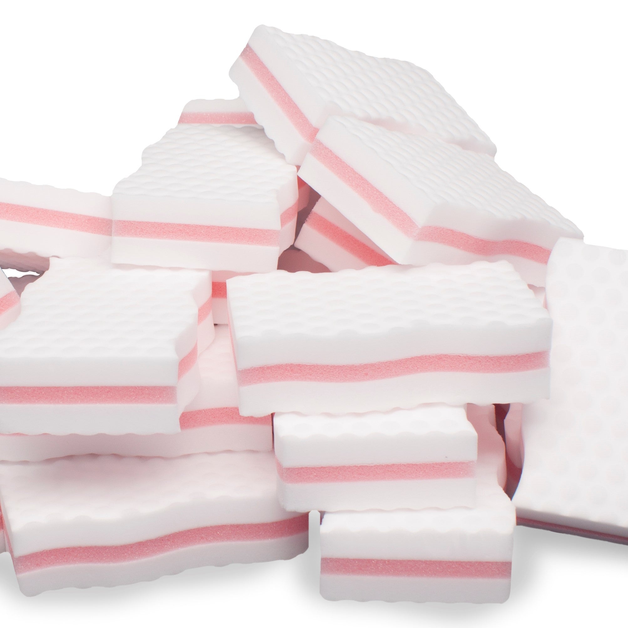 LTWHOME Cuty Pink Interlayer Magic Cleaning Wave Type Sponge High Density Melamine Foam 3.93 Inch X 2.36 Inch X 1 Inch (Pack of 50)