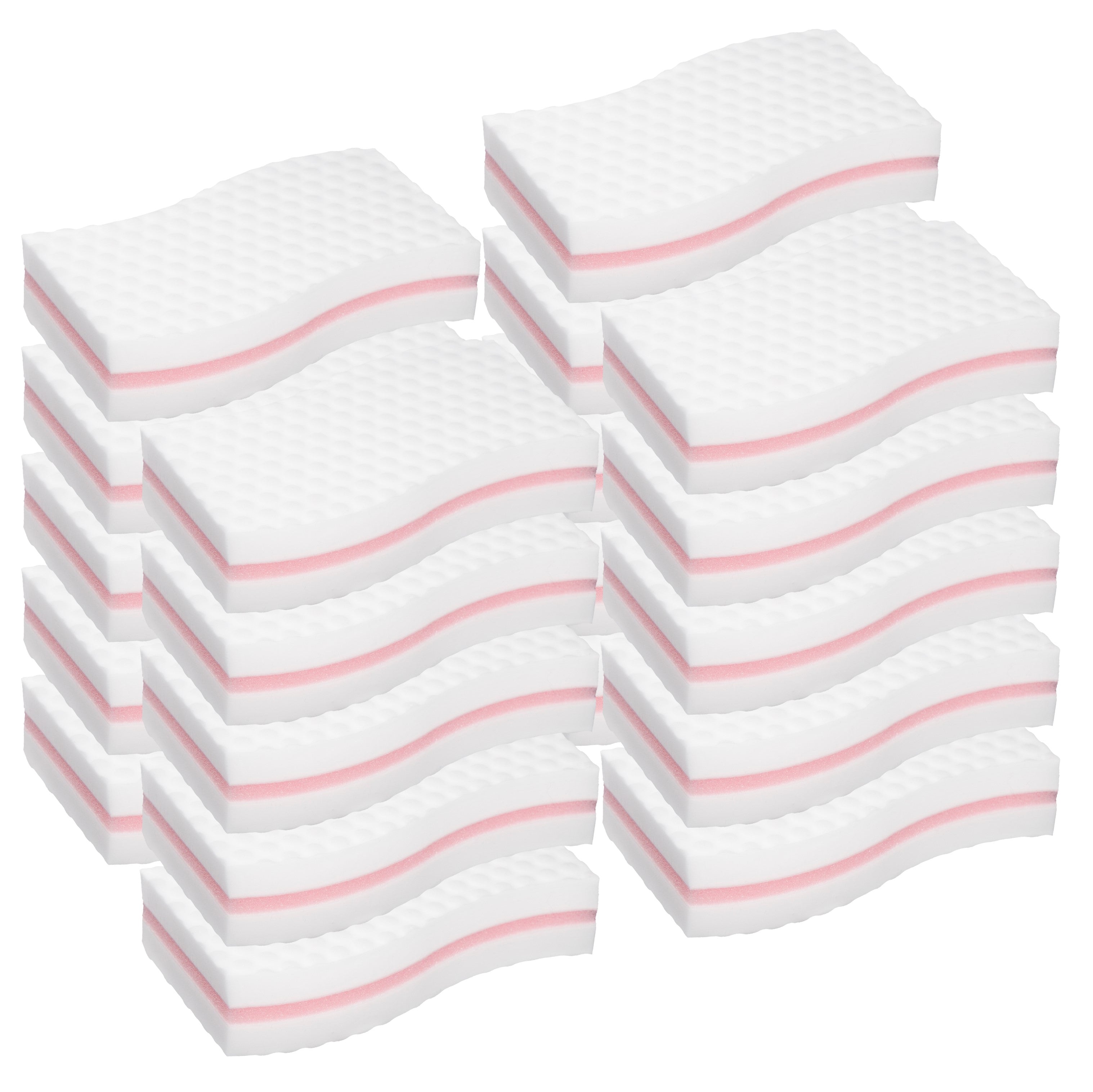 LTWHOME High Density Cuty Pink Interlayer Extra Large 5.5 Inch x 2.75 Inch x 1.38 Inch Magic Cleaning Eraser Wave Type Melamine Sponge (Pack of 20)