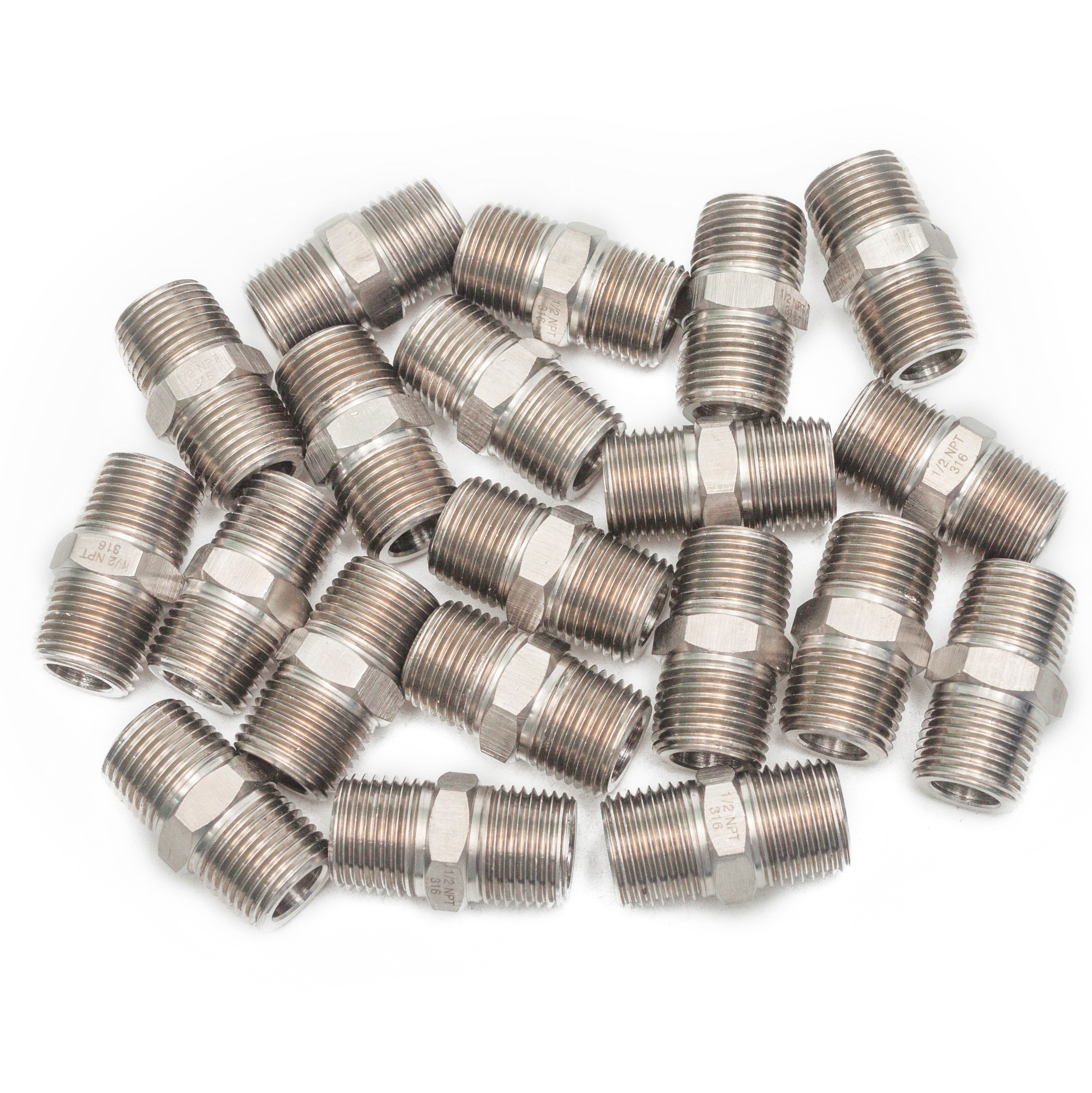 LTWFITTING Class 3000 Stainless Steel 316 Pipe Hex Nipple Fitting 1/2 Inch Male NPT Air Fuel Water (Pack of 20)