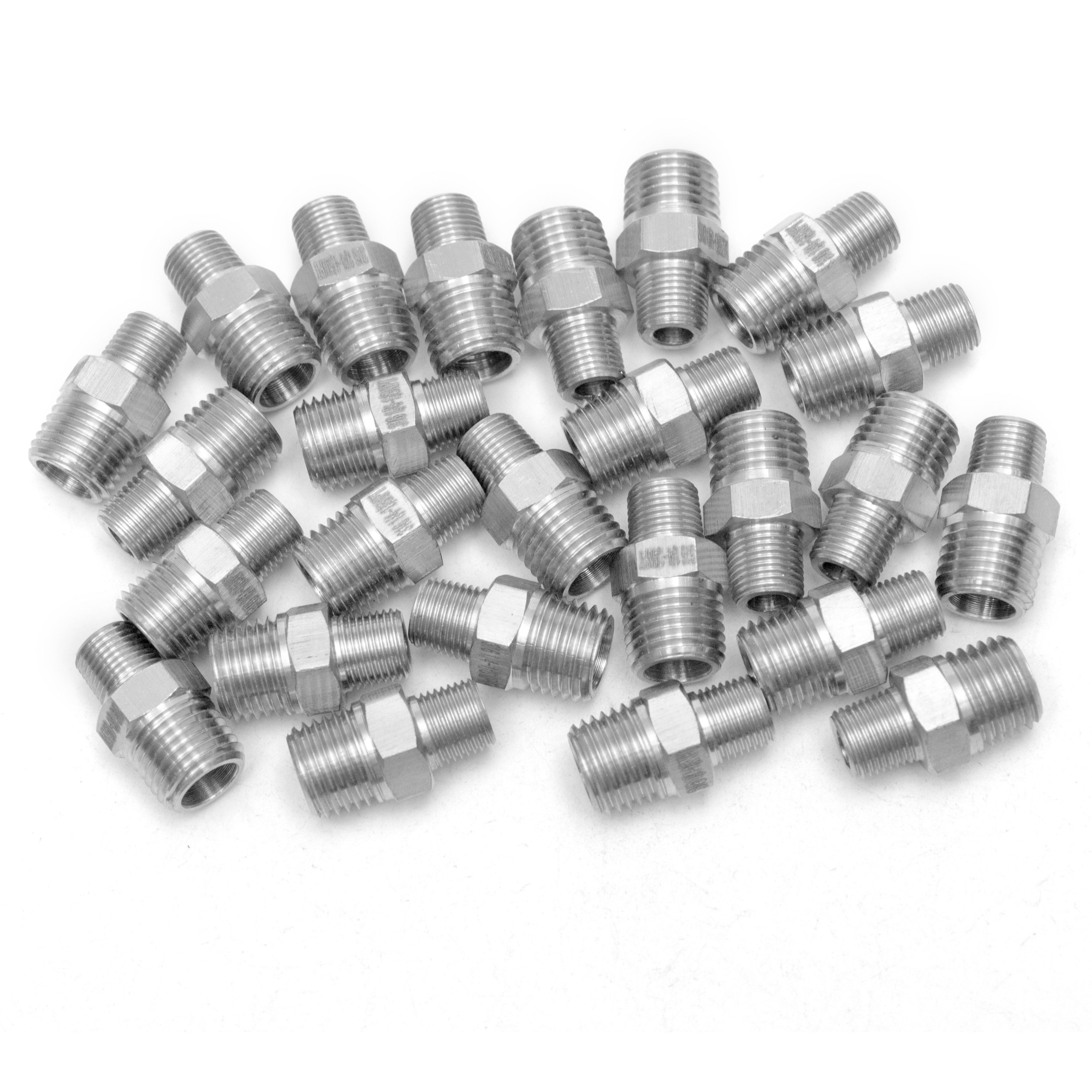 LTWFITTING Bar Production Stainless Steel 316 Pipe Hex Reducing Nipple Fitting 1/4 Inch x 1/8 Inch Male NPT Water Boat (Pack of 25)